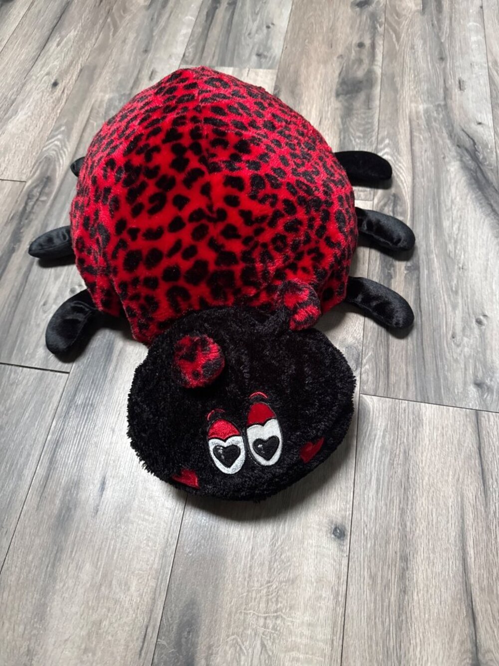 DanDee Large 26" LuvBug Ladybug Plush Pillow Pet Red Leopard Print Heart Eyes
